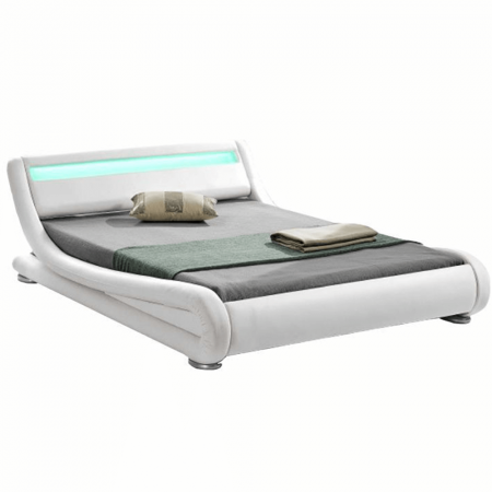 Paturi lemn & pal - Pat modern cu RGB LED iluminare, alb, 160x200, FILIDA