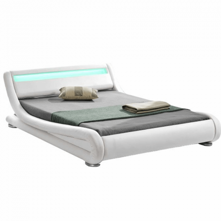 Paturi lemn & pal - Pat modern cu RGB LED iluminare, alb, 180x200, FILIDA