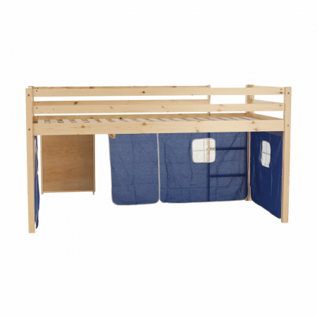Pat pentru copil, inaltat ,cu cort albastru si birou culisabil,lemn pin,Bortis Impex [11]