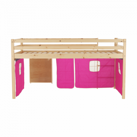 Pat pentru copil, inaltat ,cu cort roz si birou culisabil,lemn pin,Bortis Impex [16]