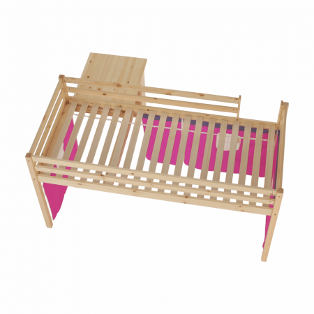Pat pentru copil, inaltat ,cu cort roz si birou culisabil,lemn pin,Bortis Impex [9]