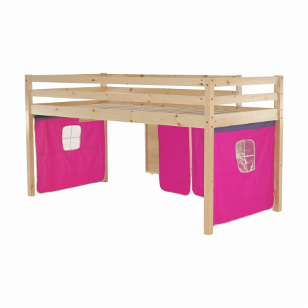 Pat pentru copil, inaltat ,cu cort roz si birou culisabil,lemn pin,Bortis Impex [13]