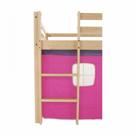 Pat pentru copil, inaltat ,cu cort roz si birou culisabil,lemn pin,Bortis Impex [2]
