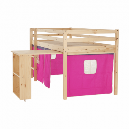 Pat pentru copil, inaltat ,cu cort roz si birou culisabil,lemn pin,Bortis Impex [14]