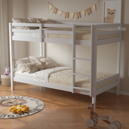 Pat supraetajat, 90x200, lemn masiv, alb, INEZA [7]