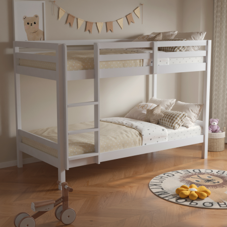 Pat supraetajat, 90x200, lemn masiv, alb, INEZA [6]