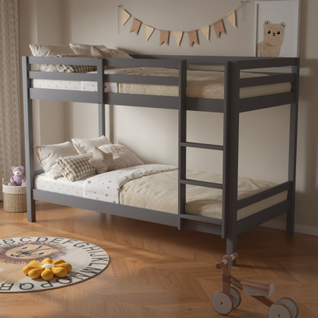 Pat supraetajat, 90x200, lemn masiv, gri, INEZA [7]