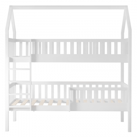 Pat supraetajat copii, alb , cu 2 sertare, suport pentru saltea inclus, forma casuta [2]