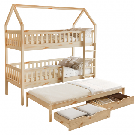 Paturi supraetajate - Pat supraetajat Montessori cu pat suplimentar, natural, VENITA TYP 1
