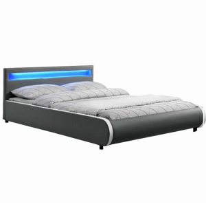 Pat tapitat cu led , piele eco gri, 180x200 cm sau 180x200 cm , cu suport saltea inclus,Bortis Impex [3]