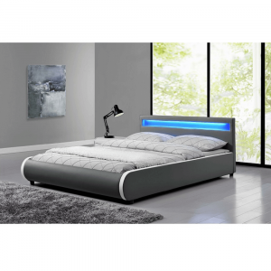 Pat tapitat cu led , piele eco gri, 180x200 cm sau 180x200 cm , cu suport saltea inclus,Bortis Impex [4]