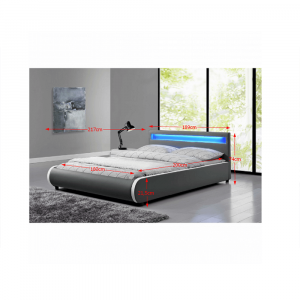 Pat tapitat cu led , piele eco gri, 180x200 cm sau 180x200 cm , cu suport saltea inclus,Bortis Impex [5]