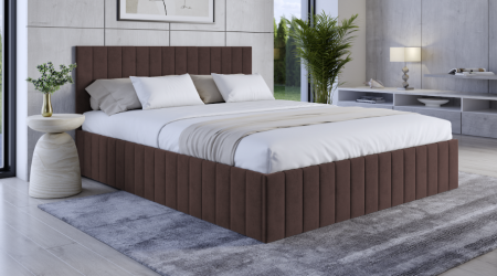 Paturi tapitate , Canapele si Coltare la comanda ! - Pat tapitat de dormitor, stofa/textil maro inchis ciocolata, 160x200, matlasat complet, cadru suport de saltea fix inclus