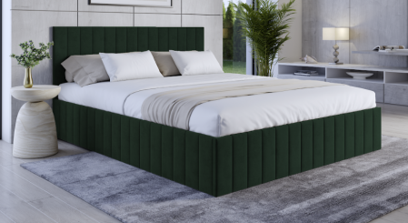 Paturi tapitate , Canapele si Coltare la comanda ! - Pat tapitat de dormitor, stofa/textil verde smarald, 160x200, matlasat complet, cadru suport de saltea fix inclus