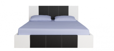 Pat tapitat dormitor cu lada , somiera si saltea inclusa , 160x200, piele eco negru si alb, saltea spuma, Bortis [1]