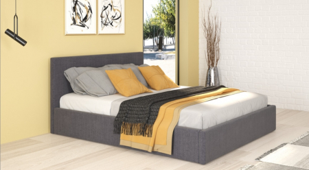 Paturi cu saltea inclusa(pachet promo) - Pat tapitat dormitor cu lada , somiera si saltea inclusa , 160x200,stofa gri, saltea spuma, Bortis