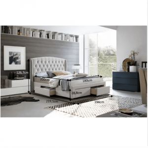 Pat tapitat dormitor ,de lux,Crem,180x200 cm, matlasat cu nasturi,4 sertare ,suport saltea inclus, [1]