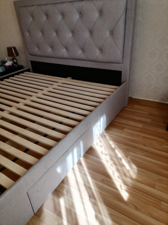 Pat tapitat dormitor ,de lux , pentru saltea 180x200 cm, stofa gri,cu sertare si suport saltea inclus [8]