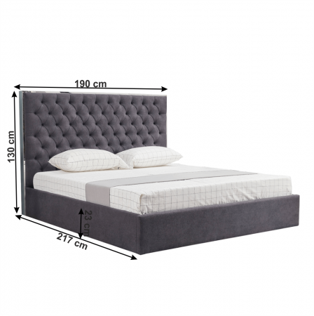 Pat tapitat dormitor lux ,180x200 cm,cu lada, inclus suport saltea metalic-rabatabil ,stofa gri inchis,Bortis Impex [3]