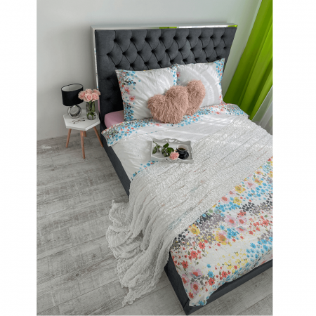 Pat tapitat dormitor lux ,160x200 cm sau 180x200 cm,cu lada, inclus suport saltea metalic-rabatabil ,stofa gri inchis,Bortis Impex [5]