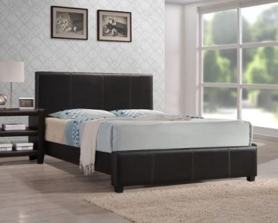 Pat tapitat dormitor,piele eco maro inchis ,somiera inclusa,elegant,Bortis Impex [1]
