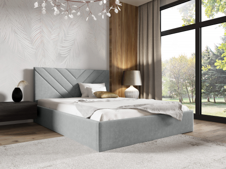 Pat tapitat dormitor, stofa/textil gri , 160x200, model in tablie matlasata, cadru suport de saltea fix inclus [1]