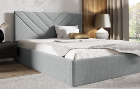 Paturi tapitate , Canapele si Coltare la comanda ! - Pat tapitat dormitor, stofa/textil gri , 160x200, model in tablie matlasata, cadru suport de saltea fix inclus