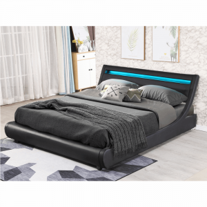 Pat tapitat ultramodern,piele eco neagra,cu led diverse culori , 180 x200 cm,Bortis Impex [8]
