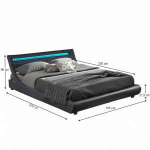 Pat tapitat ultramodern,piele eco neagra,cu led diverse culori , 180 x200 cm,Bortis Impex [9]