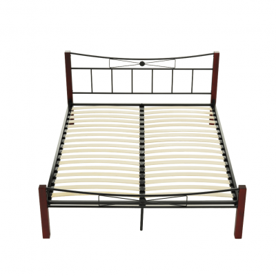 Pat metalic negru/picioare lemn nuc , 160x200 cm ,Bortis Impex [23]