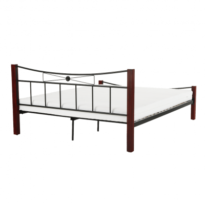 Pat metalic negru/picioare lemn nuc , 160x200 cm ,Bortis Impex [6]