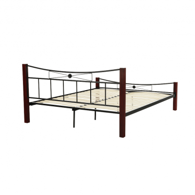 Pat metalic negru/picioare lemn nuc , 160x200 cm ,Bortis Impex [7]