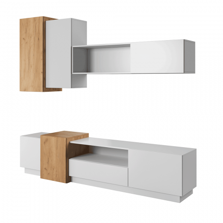 Set mobilier Living - Perete camera de zi, stejar craft auriu / alb, TRIO