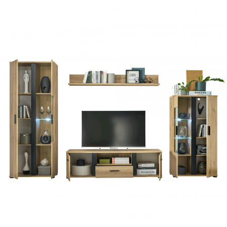 Perete living, stejar artizan / negru, KANODE [3]