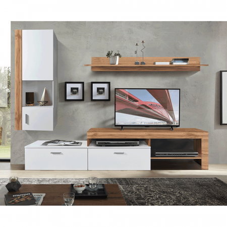 Set mobilier Living - Perete living, stejar wotan / alb, ALUBA