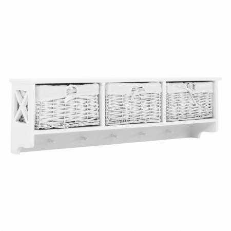 Mobilier Hol/Cuiere - Poliţă cu 3 coşuri, alb, RAFAELLO
