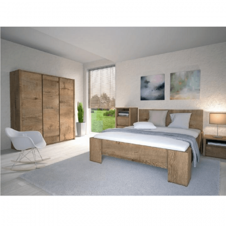 Pat dormitor 160x200 , cu suport de saltea inclus , pal -stejar lefkas [2]