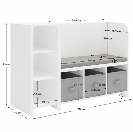 Raft cu bancă, alb/gri, BENKO [5]