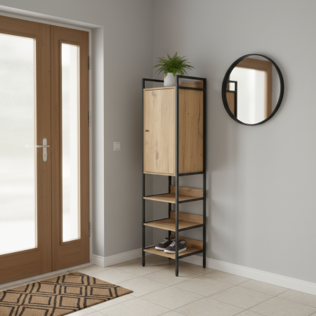 Raft cu dulap, stejar/negru, LORVA [5]