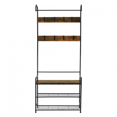 Raft pentru pantofi, lemn rustic şi metal negru / MDF, KELAM [8]
