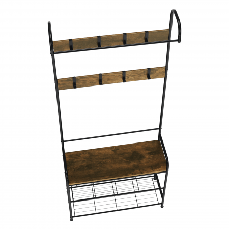 Raft pentru pantofi, lemn rustic şi metal negru / MDF, KELAM [5]