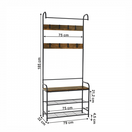 Raft pentru pantofi, lemn rustic şi metal negru / MDF, KELAM [3]