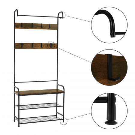 Raft pentru pantofi, lemn rustic şi metal negru / MDF, KELAM [4]