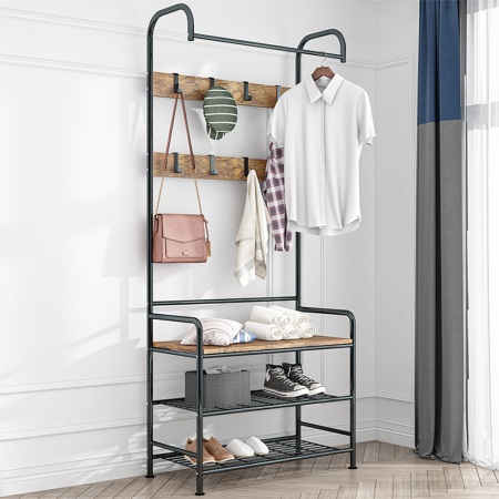 Raft pentru pantofi, lemn rustic şi metal negru / MDF, KELAM [16]
