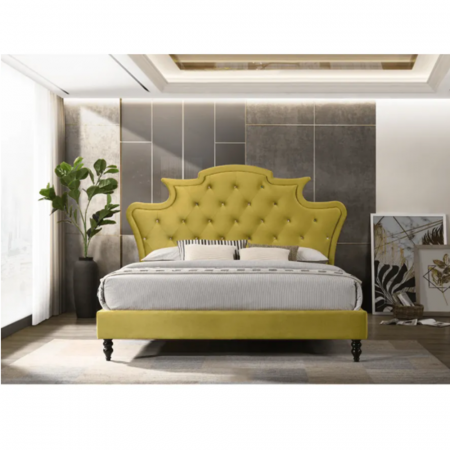 Pat de dormitor tapitat ,de lux , catifea Auriu/mustar, design unicat,160x200 , Bortis Impex [3]