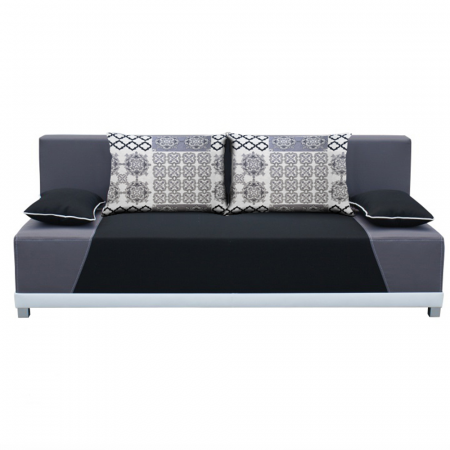 Canapea extensibila , cu lada depozitare , 203 cm lungime, stofa gri/negru ,perne  gri cu model [0]
