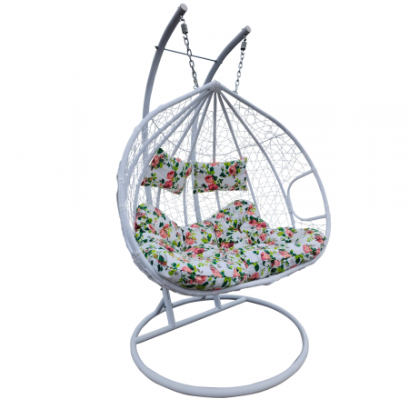 Scaune de gradina - Scaun agăţat dublu, alb/model floral, DALVEA 2 NEW
