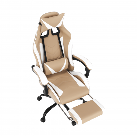 Scaun birou, piele eco bej/alb, cu suport pentru picioare [15]