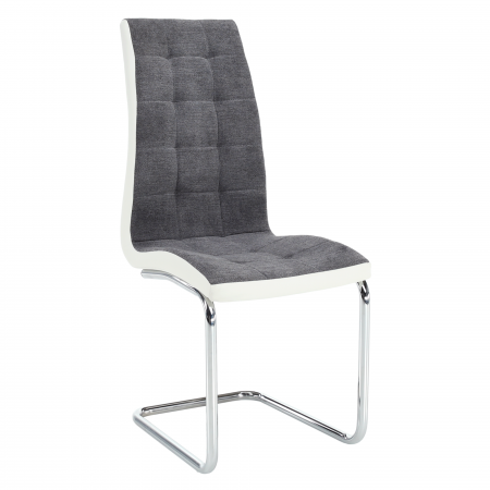 Scaune bucatarie - Scaun bucătărie, material textil gri închis/piele ecologică albă/crom, SALOMA NEW