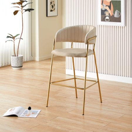 Scaun de bar de design, ţesătură bej Velvet/gold crom auriu, DASMIN NEW TIP 2 [4]